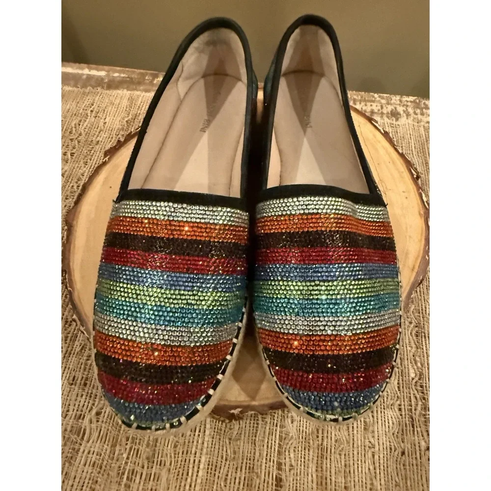 Gianni Bini Bruxie Platform Jeweled Multicolor Stripe Platform Espadrille Sz-8.5